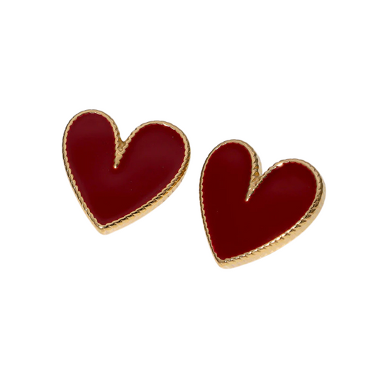 Love Bug Red Heart Studs – Gold-Trimmed Enamel Earrings