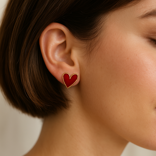 Love Bug Red Heart Studs – Gold-Trimmed Enamel Earrings